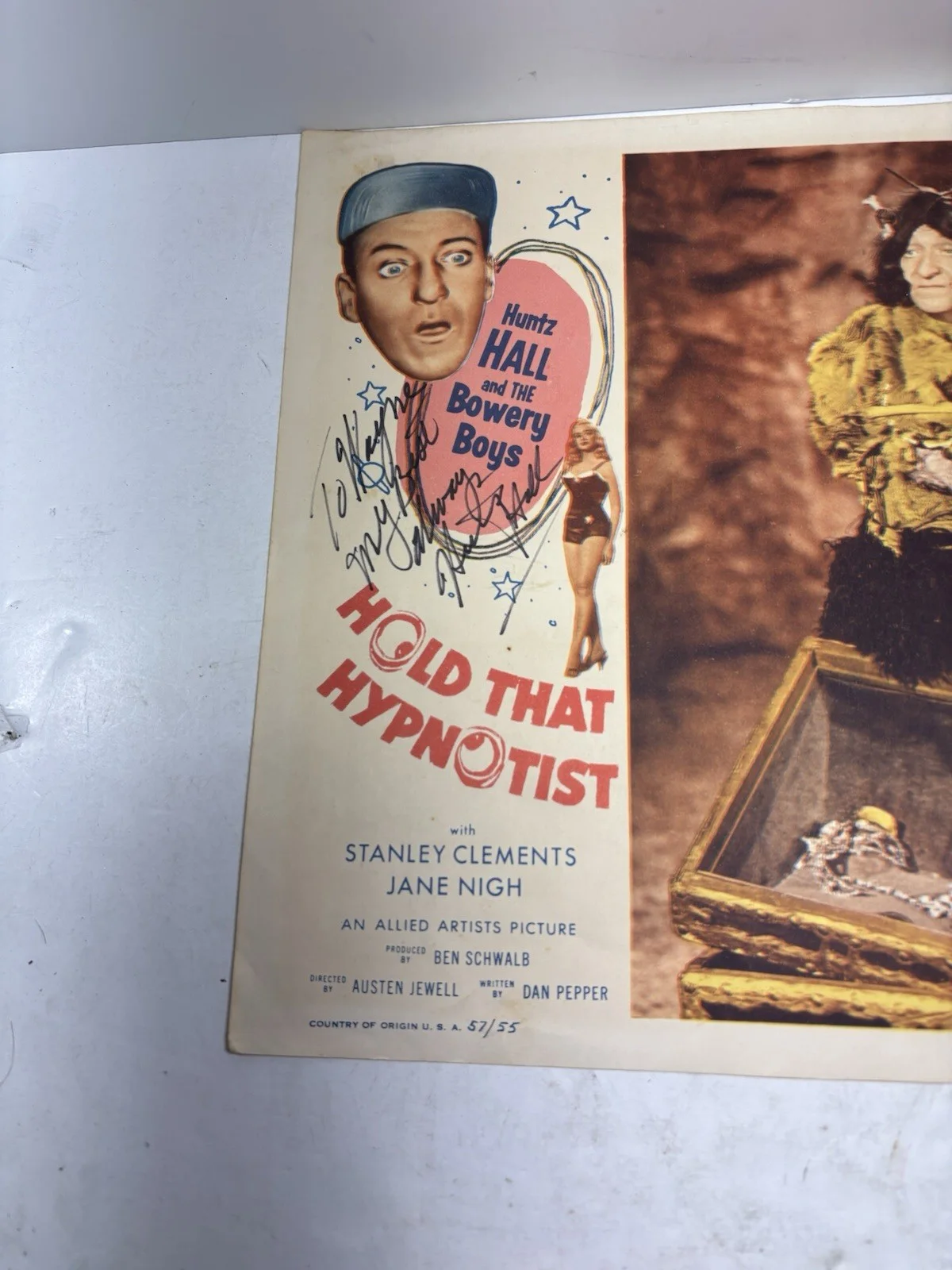 Vintage Autographed Huntz Hall Hold that Hyponotist movie poster nice for age, изображение 3