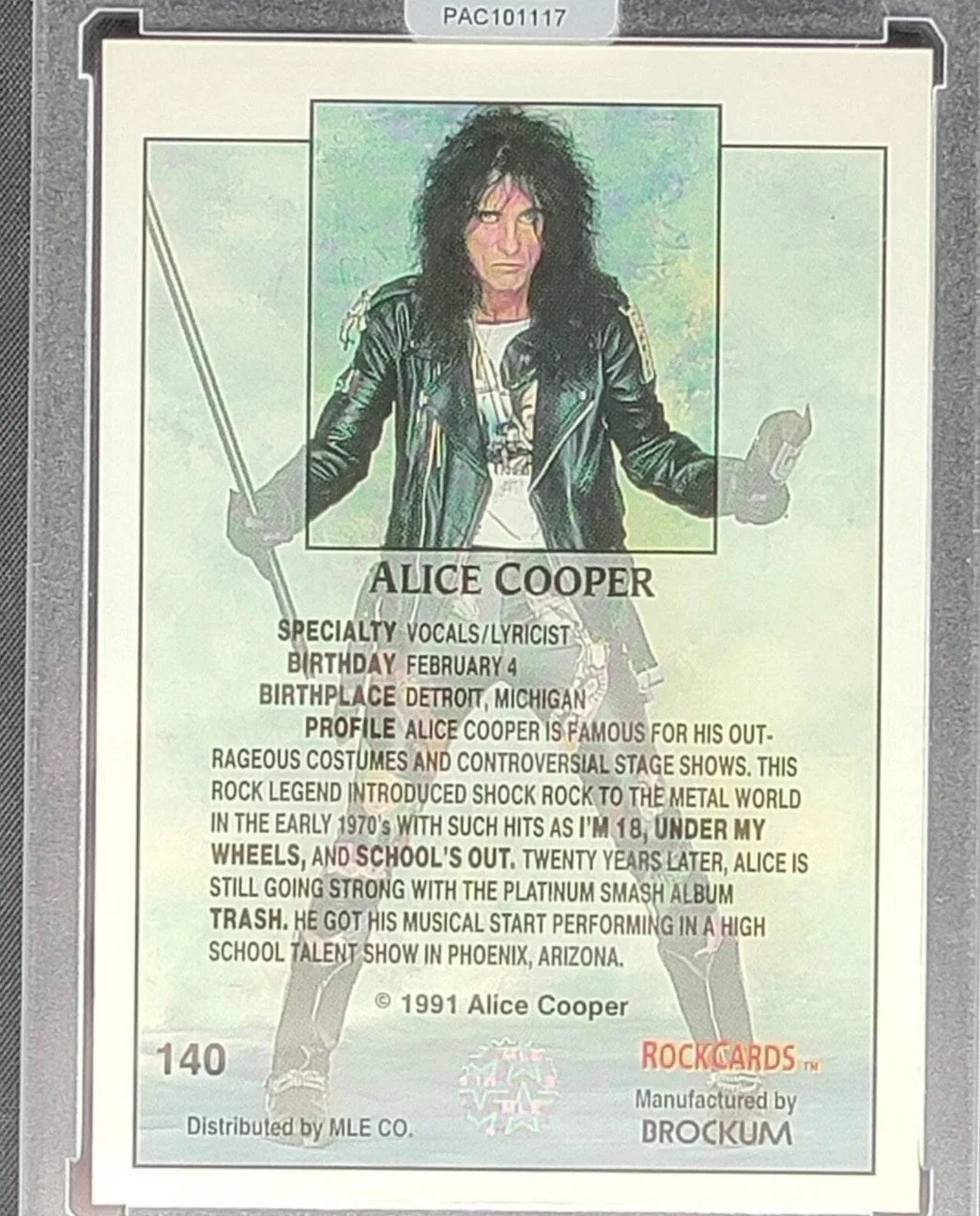 Alice Cooper Signed 1991 Brockum Rock Card #140 Pristine Authenticated, image 2