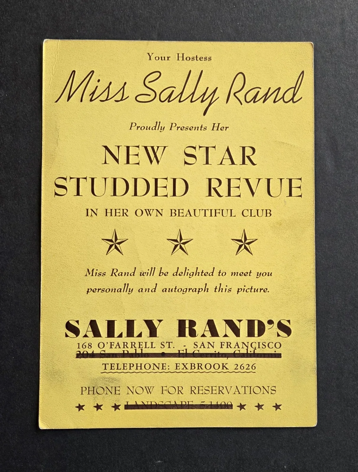 Sally Rand — Sally Rand signed Burlesque Dancer San Francisco advertising card 1904-1979, изображение 2