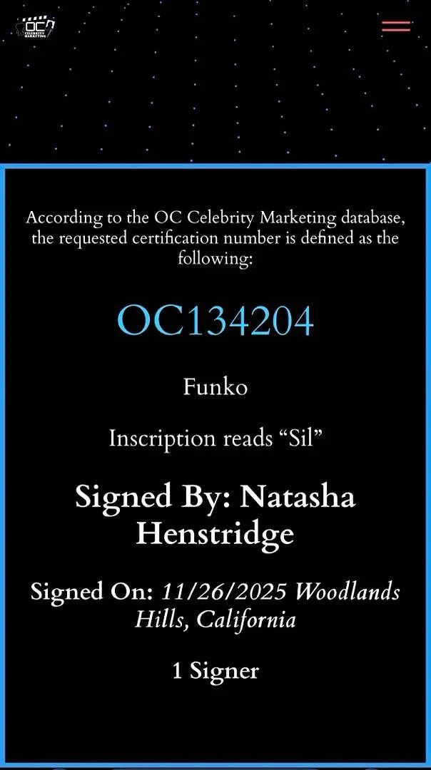 Natasha Henstridge — Natasha Henstridge signed "Sil" Funko #1906 (Species)-OC Celebrity Marketing COA, изображение 5