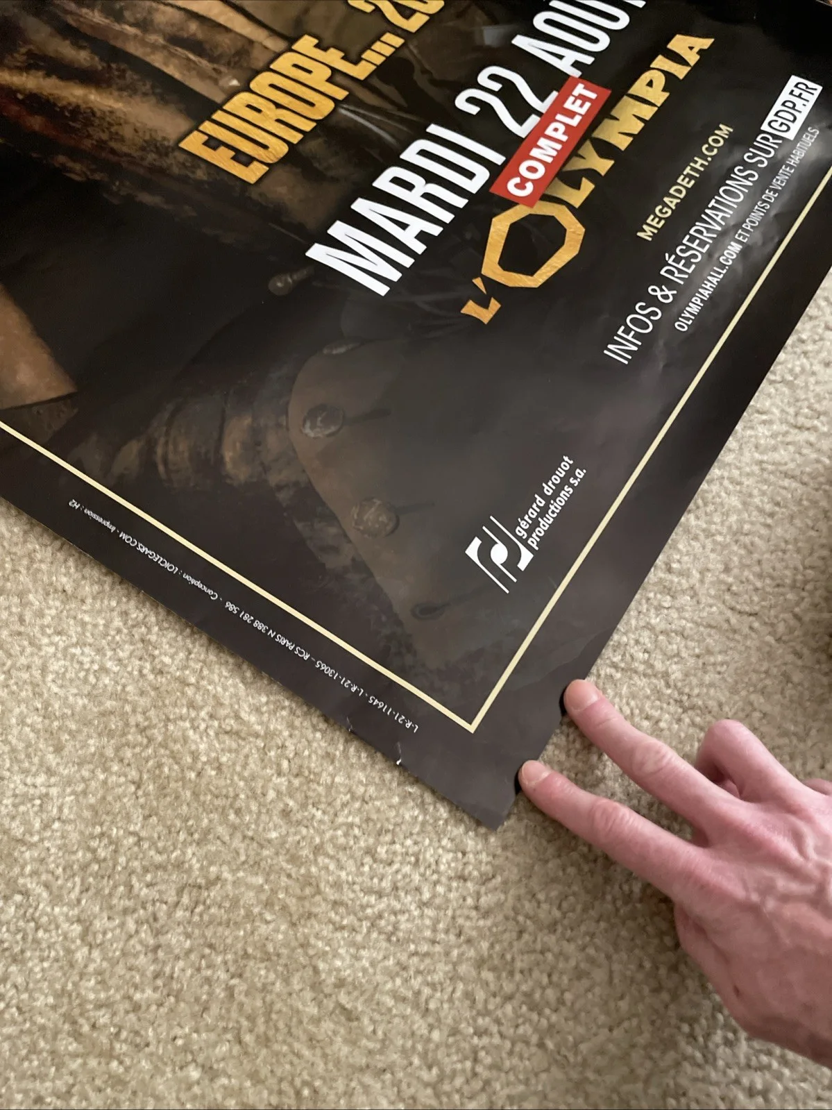 Megadeth Dave Mustaine Signed Venue Poster 8/22/23 Paris France Autographed, изображение 3