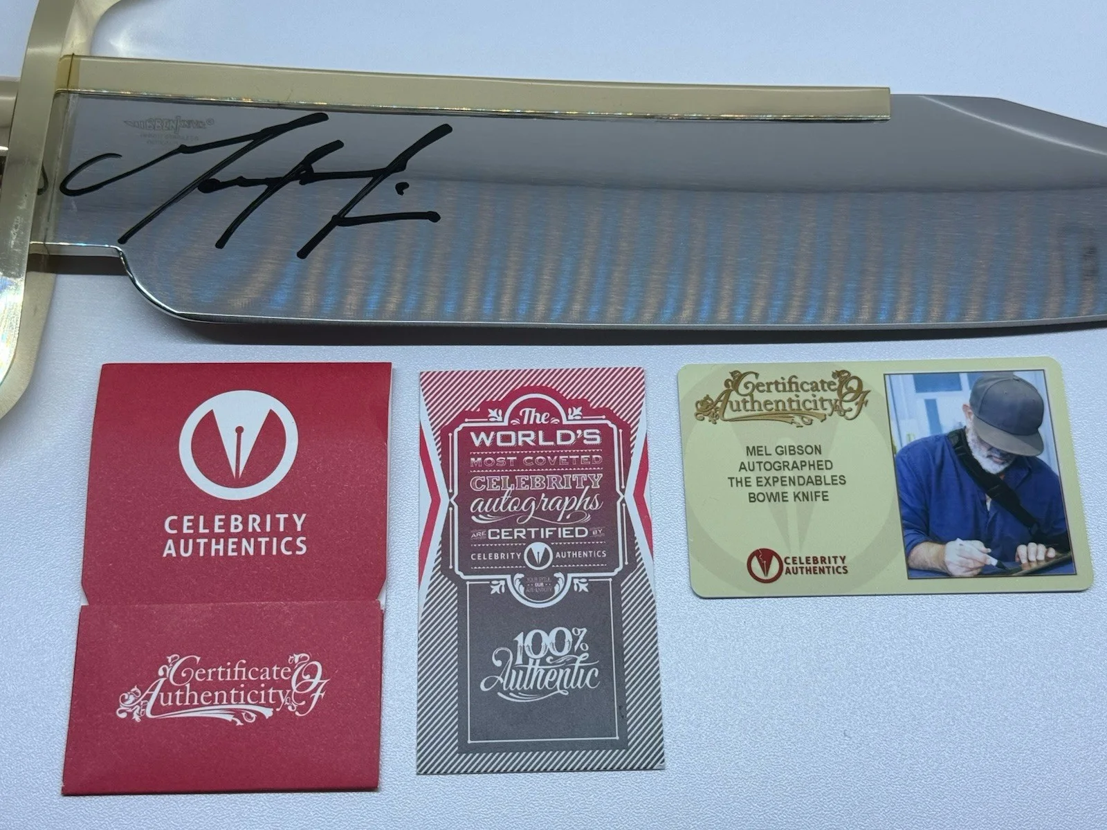 Mel Gibson — Mel Gibson Signed The Expendable Bowie Knife Gil Hibben United Cutlery CA COA, image 4