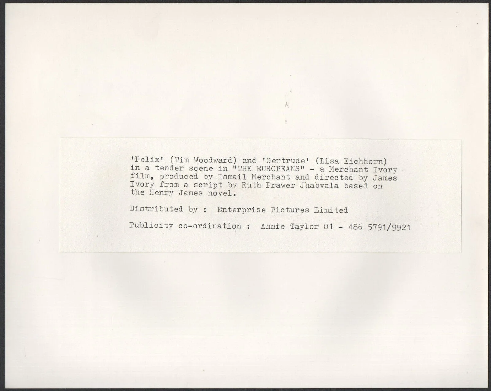 EUROPEANS 1979 Lisa Eichhorn, Tim Woodward 10x8 STILL, image 2