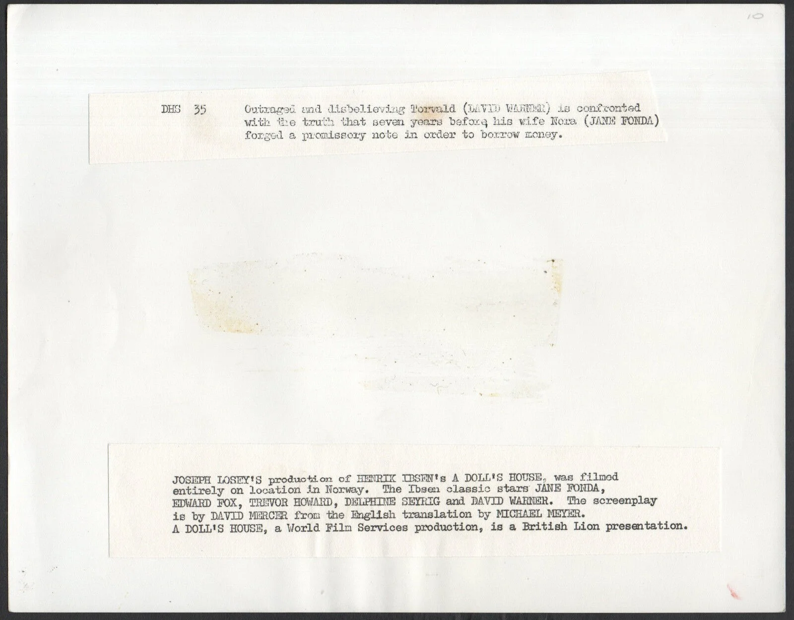 DOLL’S HOUSE 1973 Joseph Losey - David Warner, Jane Fonda 10x8 STILL, image 2