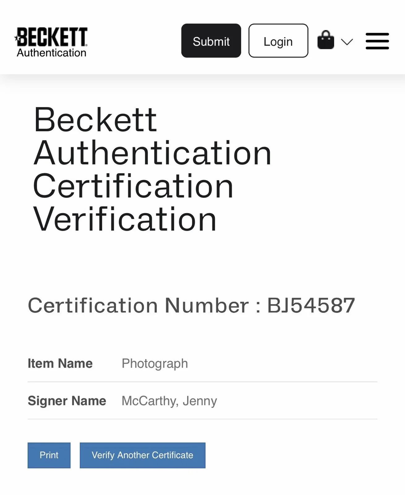 Jenny McCarthy Autographed 8X10 Photo with Beckett COA Authentication, image 2