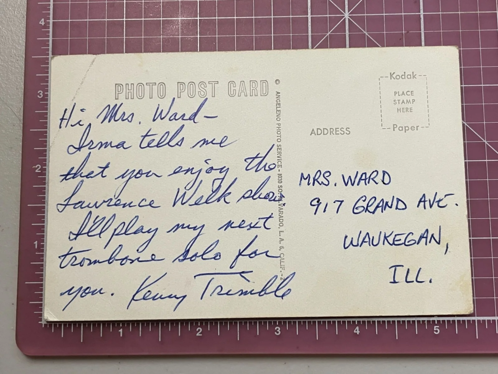 Kenny Trimble Signed Lawrence Welk RPPC | Autograph Trombone Solo Note Waukegan, image 3