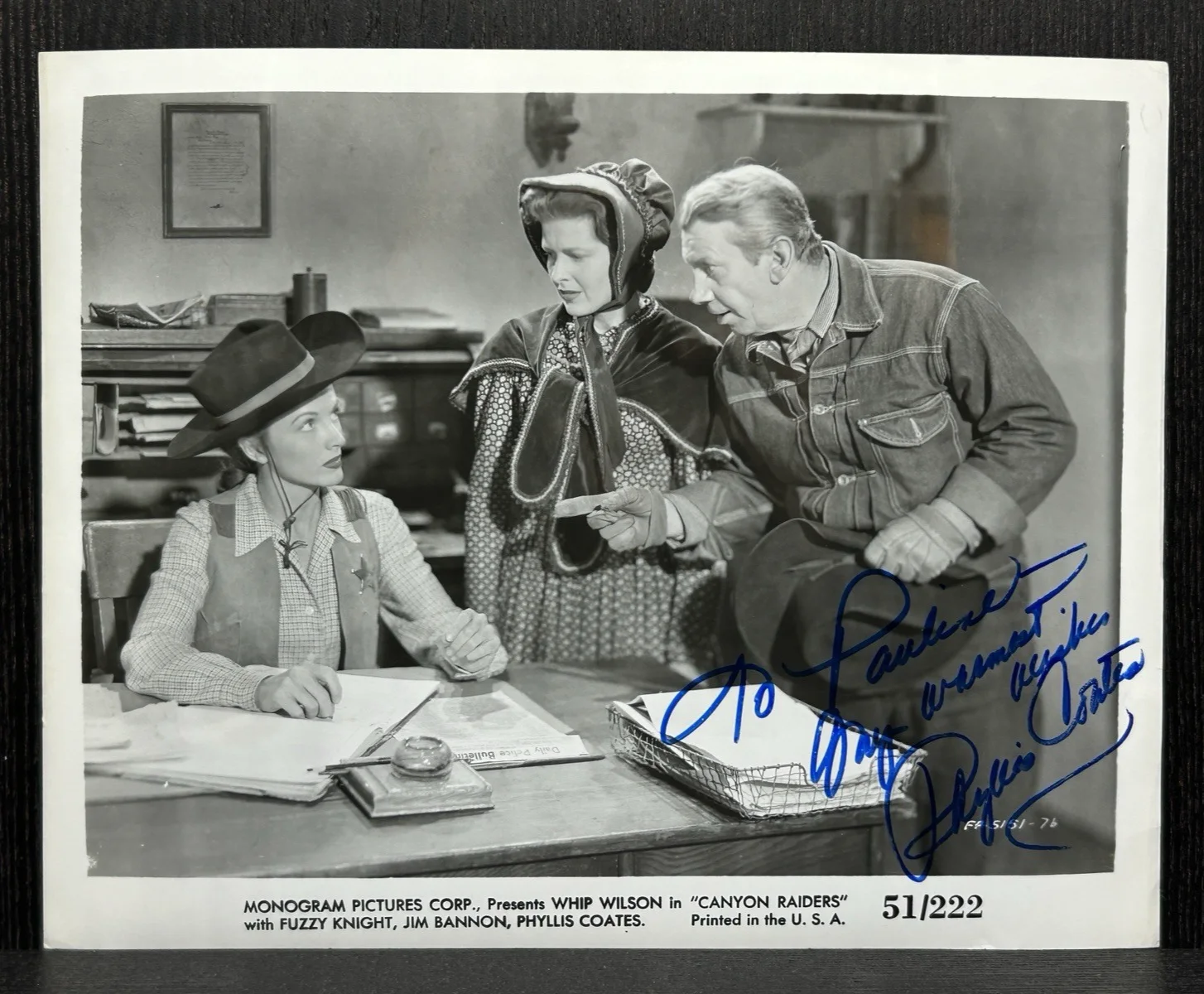 Phyllis Coates — PHYLLIS COATES ORIG SIGNED VINTAGE PHOTO Autograph JSA CANYON RAIDERS, SUPERMAN, image 2