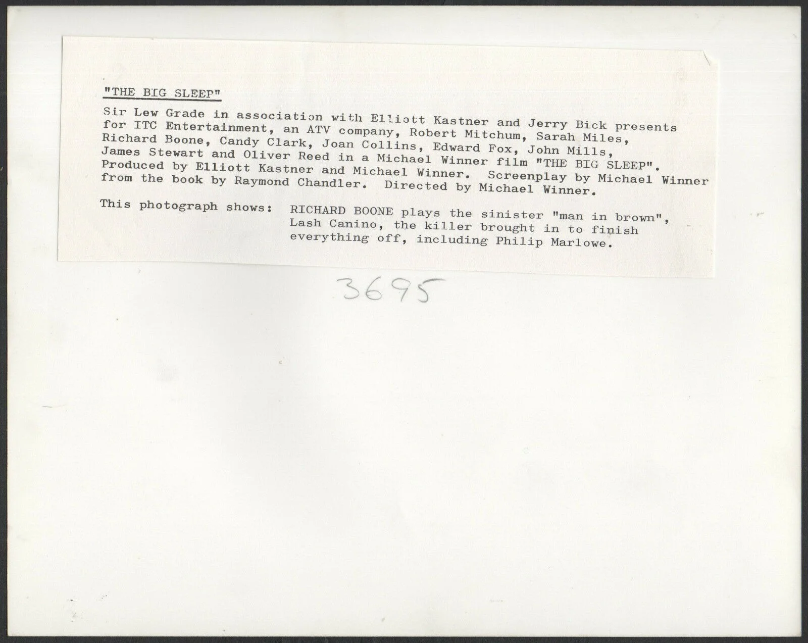BIG SLEEP 1978 Michael Winner, Raymond Chandler, RICHARD BOONE 10x8 STILL, изображение 2