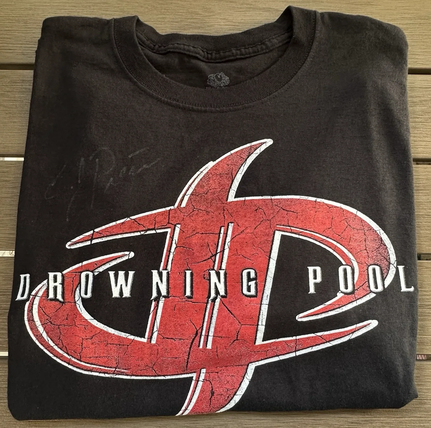 Drowning Pool Let the Bodies Hit the Floor Black T shirt Signed CJ Pierce No COA, image 5