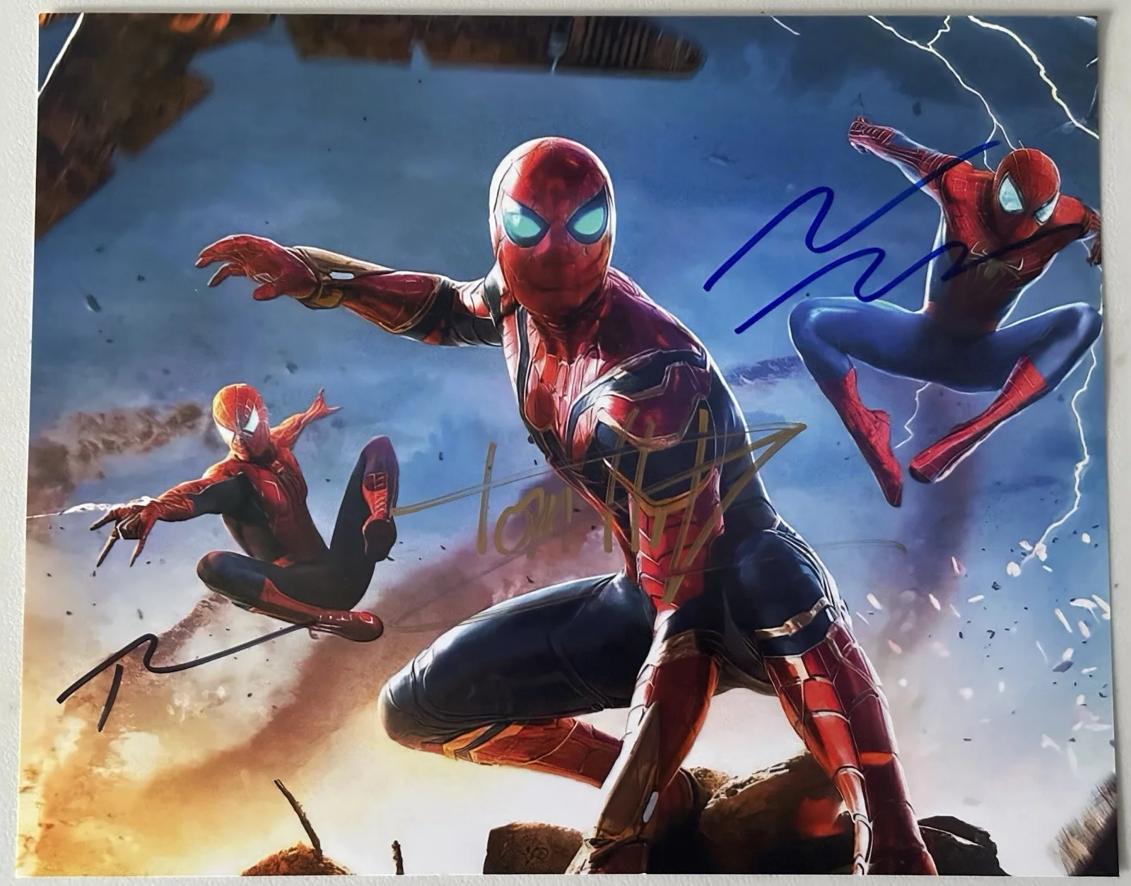 Tom Holland, Andrew Garfield, Toby Maguire — Spiderman No Way Home Cast Signed Photo, (3) 8x10 with COA, Holland, Maguire, Ga