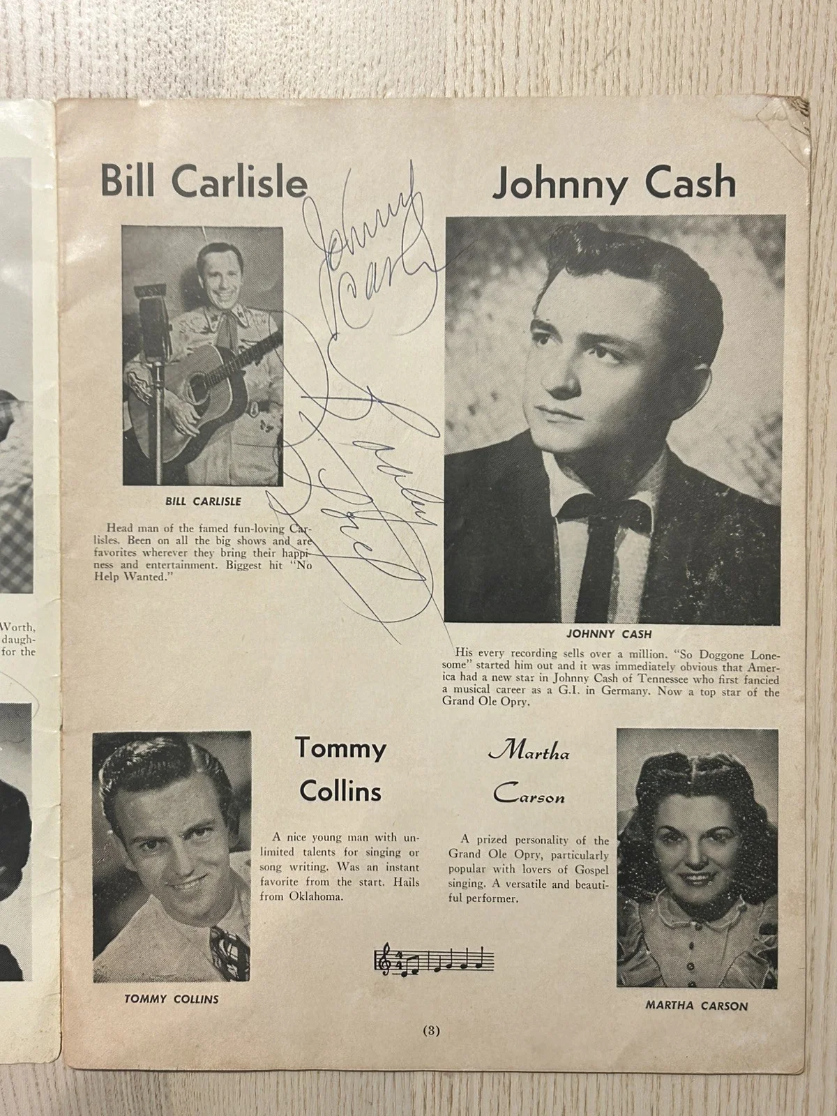 1950s Grand Ole Opry Souvenir multiple autos JOHNNY CASH Signed x2 Auto, image 2