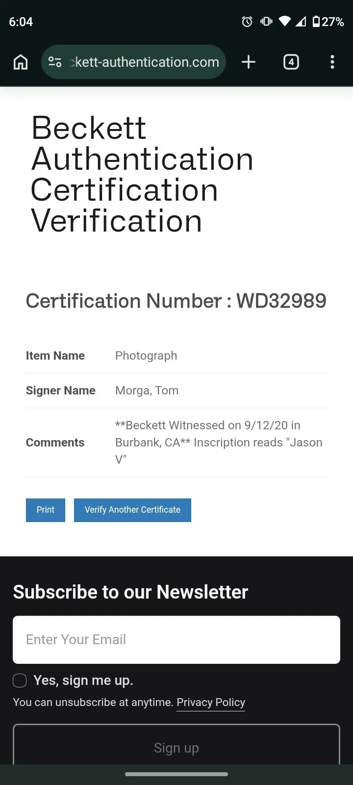 Tom Morga — Tom Morga autographed 11x17 photo Friday the 13th Part V Jason Voorhees BAS, image 2