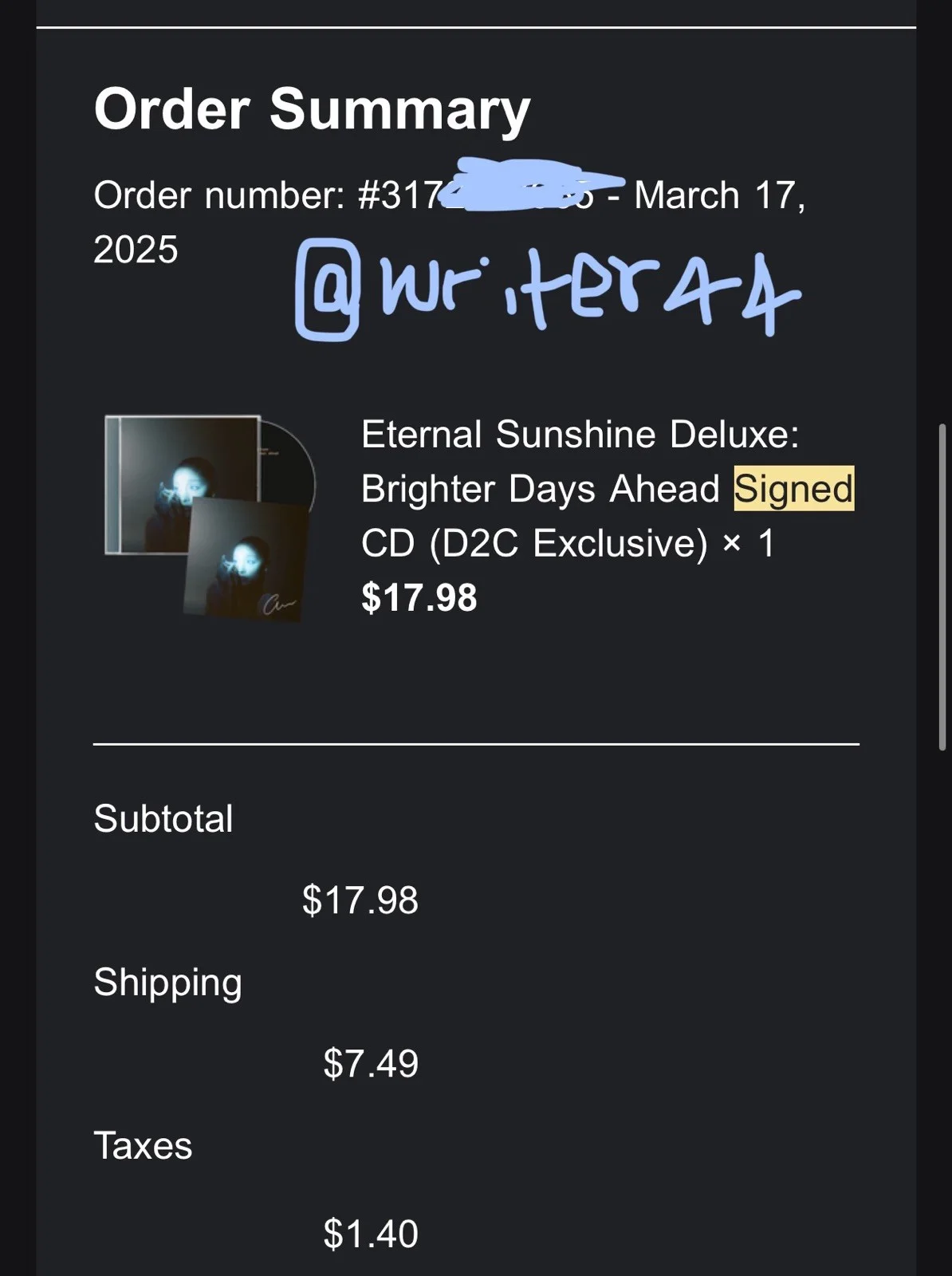 SIGNED Ariana Grande Eternal Sunshine Deluxe: Brighter Days Ahead Full Signature, изображение 4