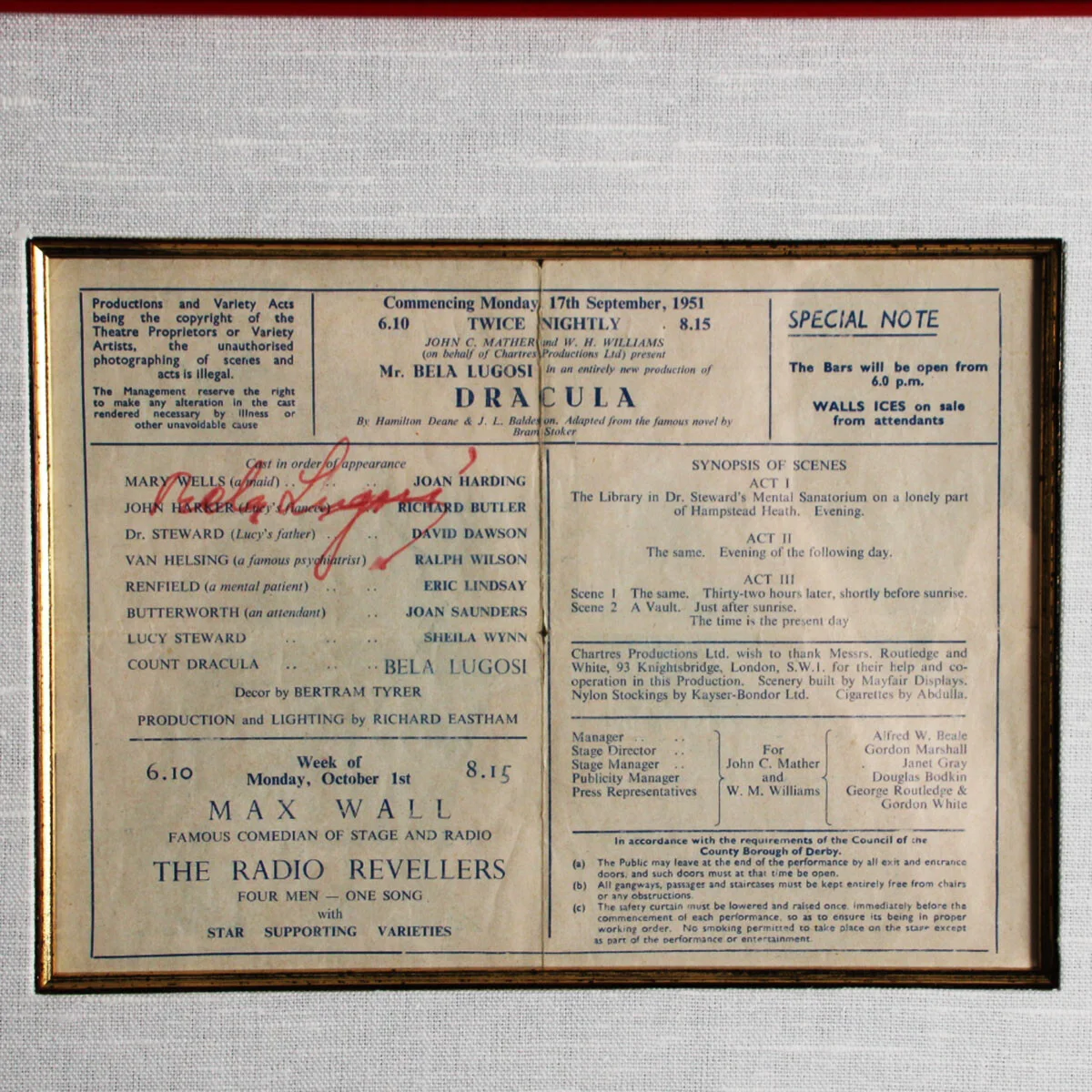 Bela Lugosi Signed Program Display - COA JSA, изображение 3