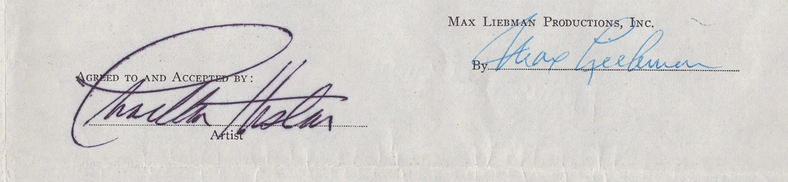 Charlton Heston, Max Liebman — CHARLTON HESTON - CONTRACT SIGNED 09/29/1951 CO-SIGNED BY: MAX LIEBMAN, image 2