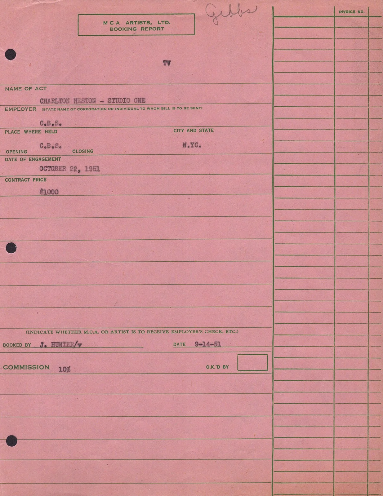 Charlton Heston, Max Liebman — CHARLTON HESTON - CONTRACT SIGNED 09/29/1951 CO-SIGNED BY: MAX LIEBMAN, image 5