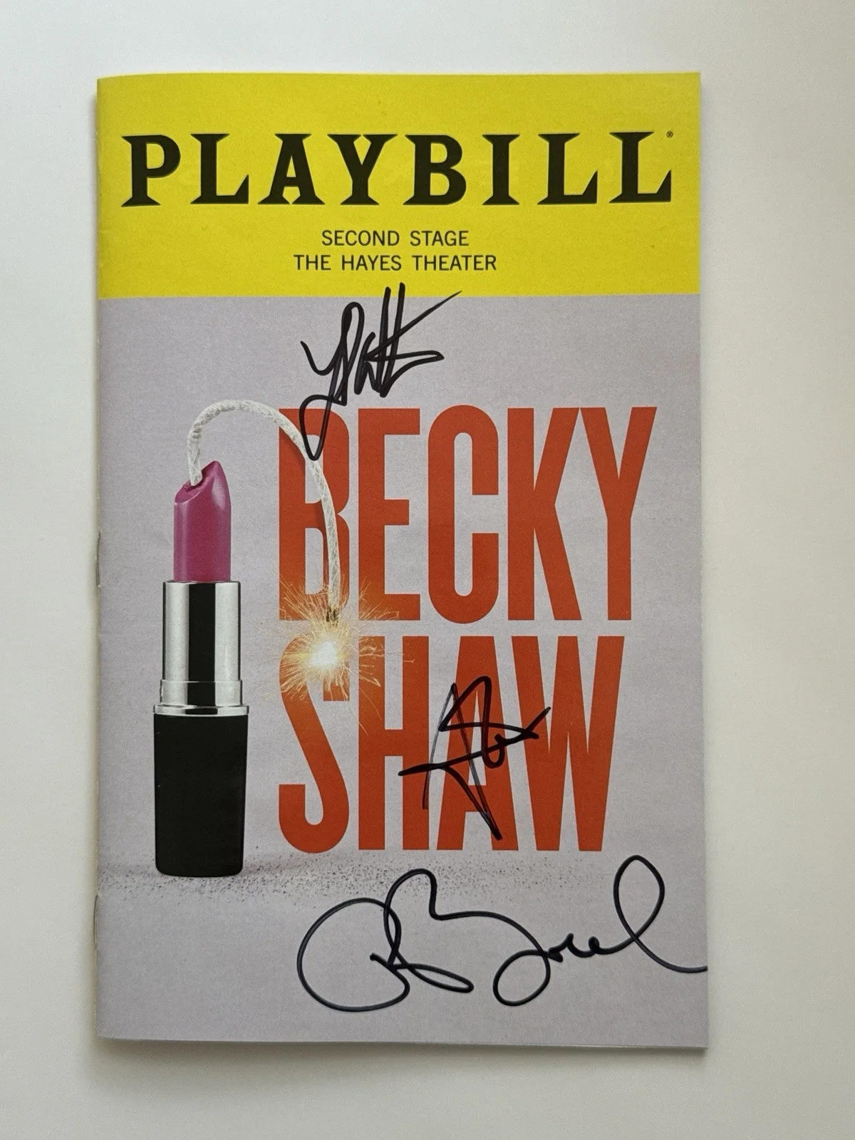 Patrick Ball, Lauren Patten, Alden Ehrenreich — Becky Shaw signed Broadway Playbill Patrick Ball Lauren Patten Alden Ehrenreich