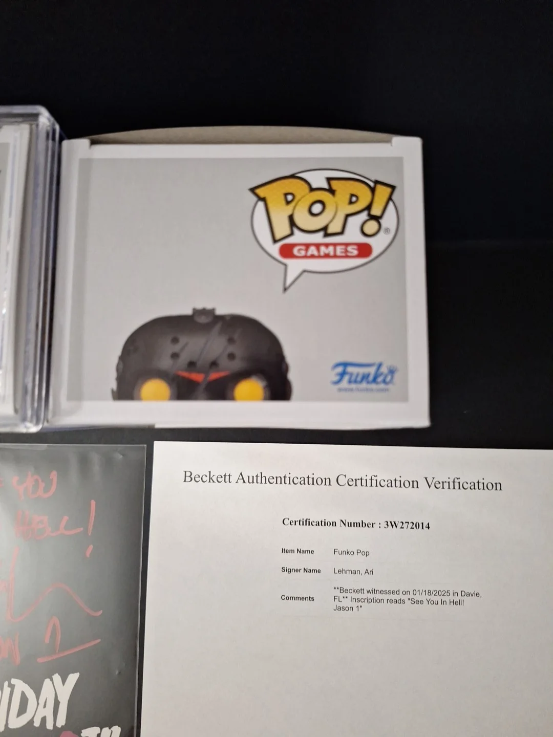 ARI LEHMAN — ARI LEHMAN SIGNED INSCRIBED FUNKO POP #1160 FRIDAY THE 13th THE GAME BECKETT-COA, image 3