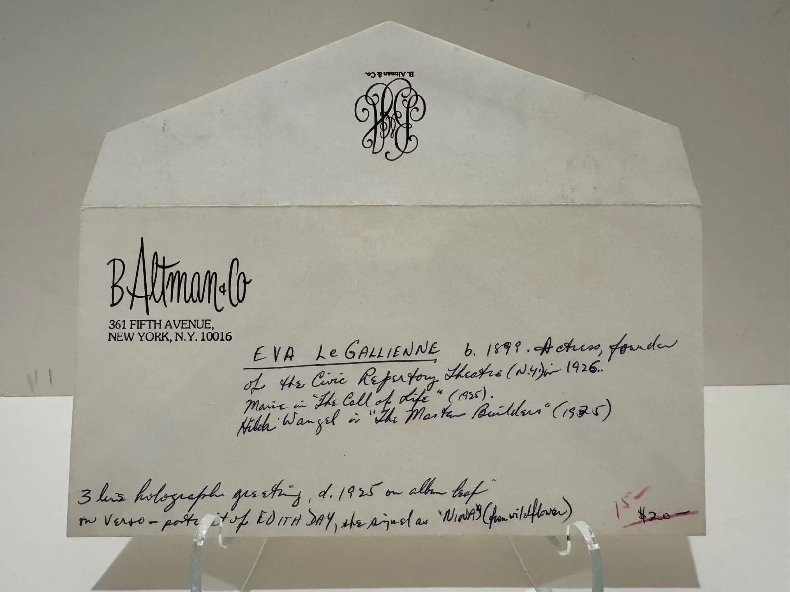Eva Le Gallienne Signed Nina Photo Card with Collector Envelope, image 2