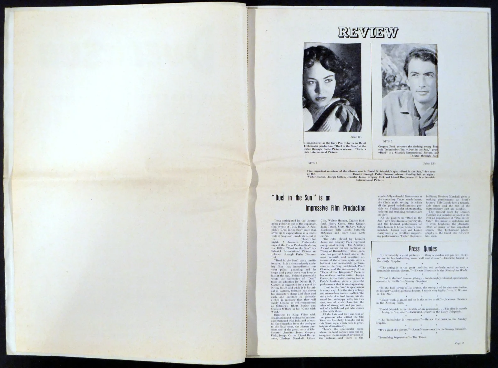 DUEL IN THE SUN 1946 Jennifer Jones, Gregory Peck Joseph Cotten UK PRESSBOOK, image 2