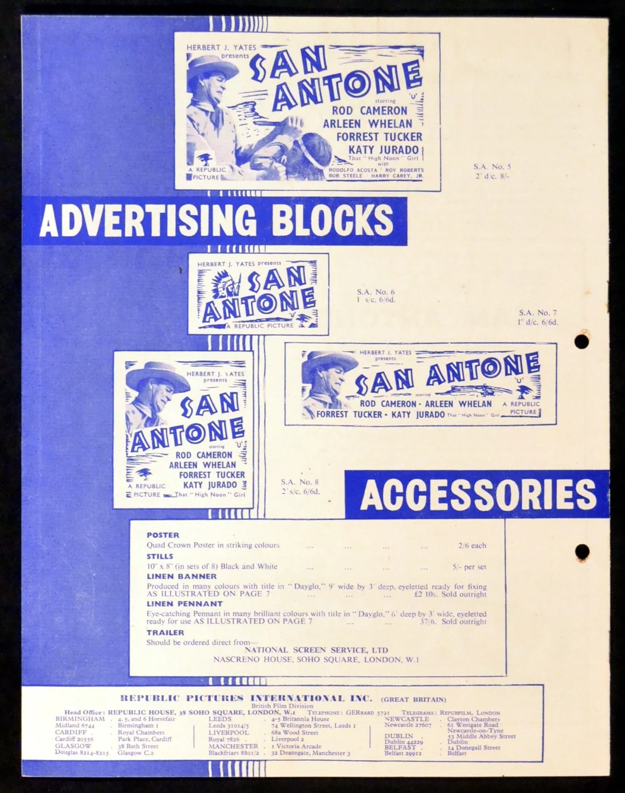 SAN ANTONE 1953 Rod Cameron, Arleen Whelan, Forrest Tucker UK CAMPAIGN BOOK, image 2