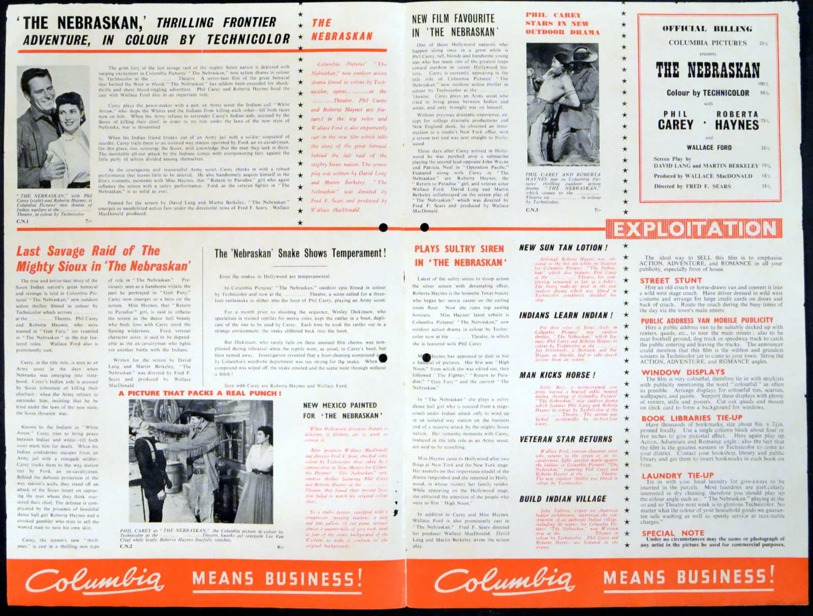 NEBRASKAN 1953 Philip Carey, Roberta Haynes, Wallace Ford UK CAMPAIGN BOOK, изображение 2