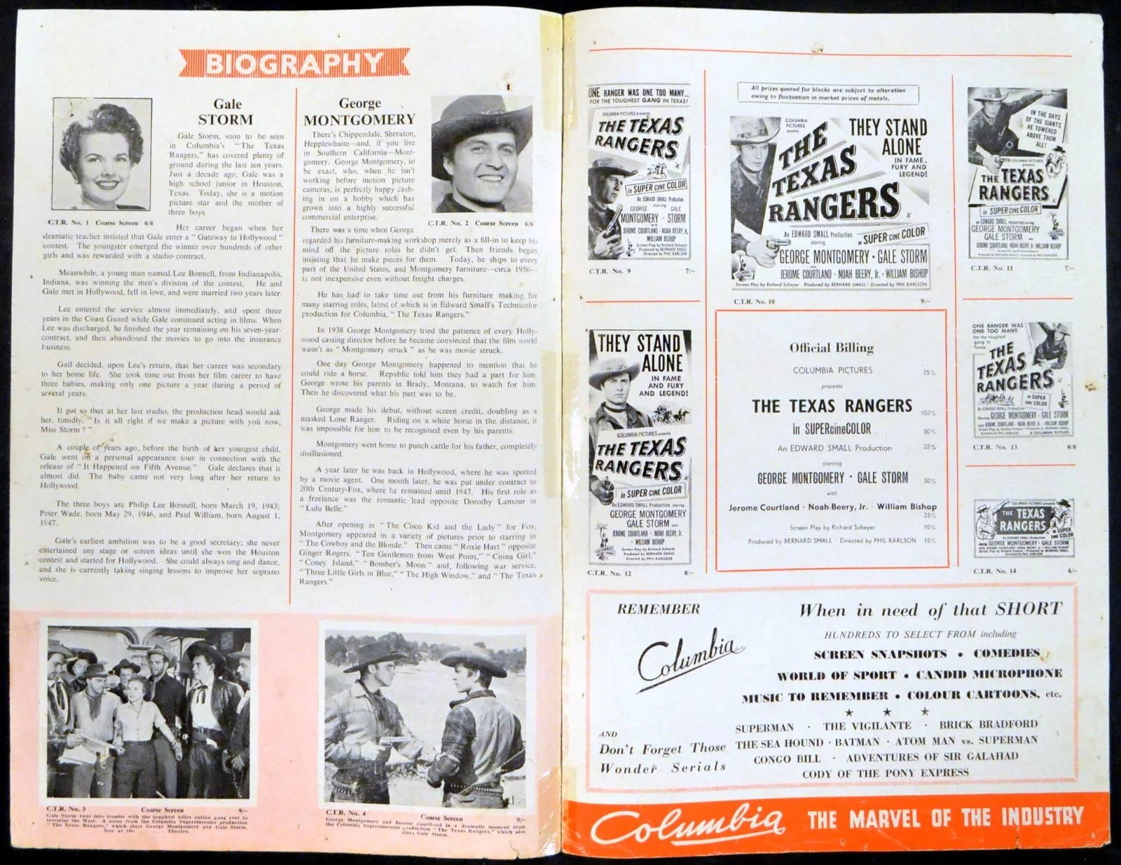 TEXAS RANGERS 1951 George Montgomery, Gale Storm, Jerome Courtland CAMPAIGN BOOK, изображение 2