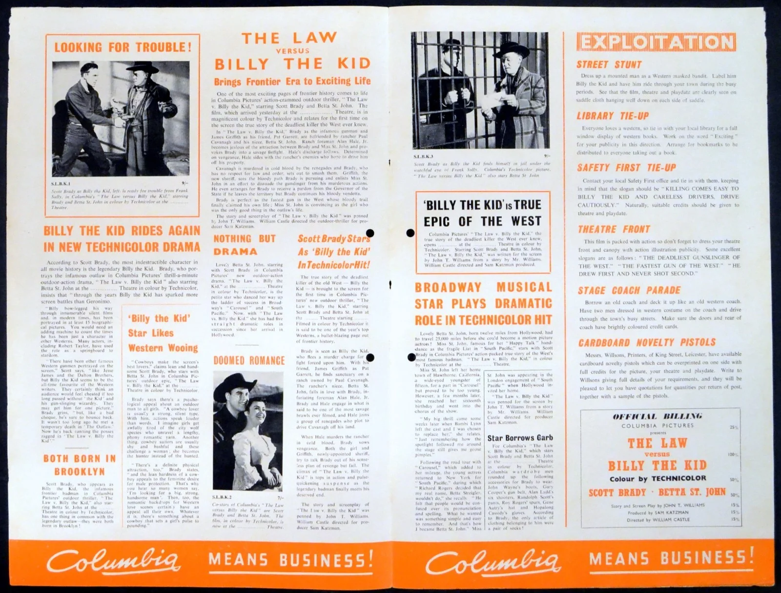 LAW VERSUS BILLY THE KID 1954 Scott Brady, Betta St. John UK CAMPAIGN BOOK, image 2