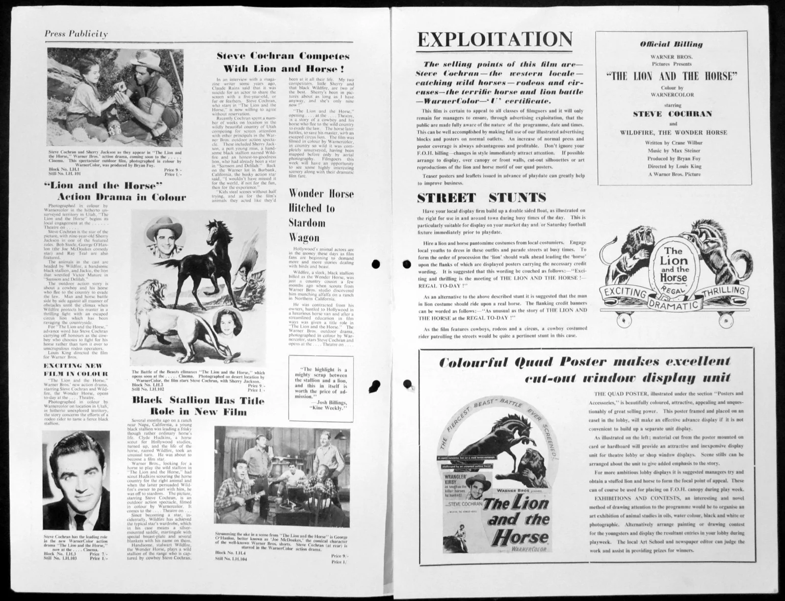 LION AND THE HORSE 1952 Steve Cochran, Wildfire the Wonder Horse CAMPAIGN BOOK, изображение 2