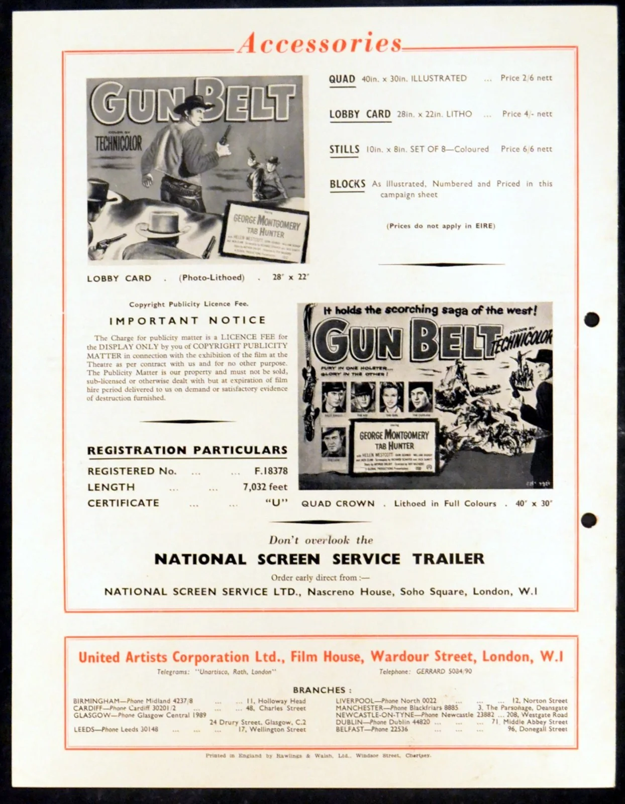 GUN BELT 1953 George Montgomery, Tab Hunter, Helen Westcott UK CAMPAIGN BOOK, изображение 2