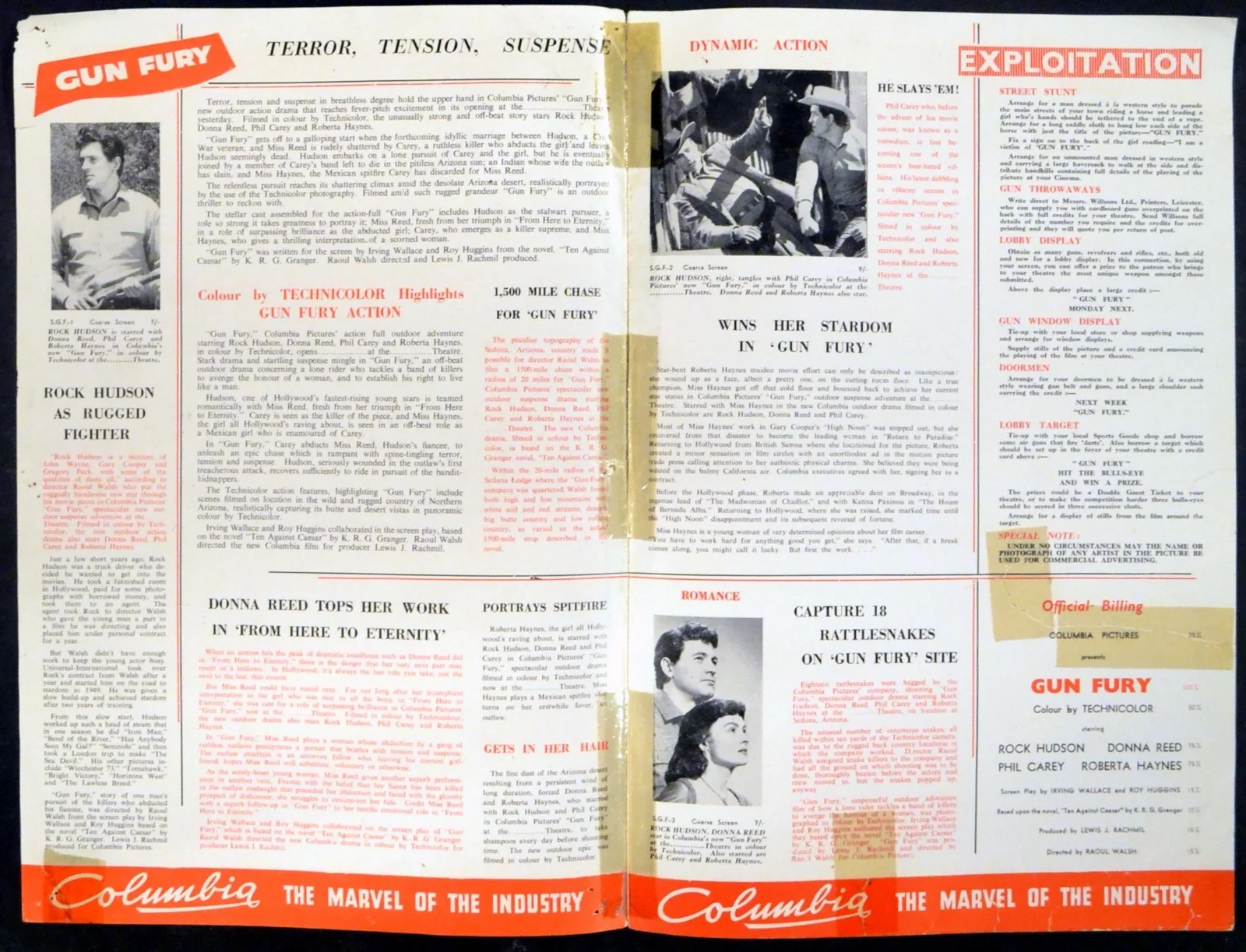 GUN FURY 1953 Rock Hudson, Donna Reed, Phil Carey UK CAMPAIGN BOOK, изображение 2