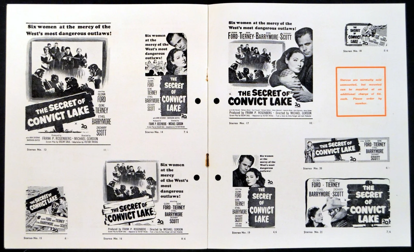 SECRET OF CONVICT LAKE 1951 Glenn Ford Gene Tierney Ethel Barrymore UK PRESSBOOK, изображение 3