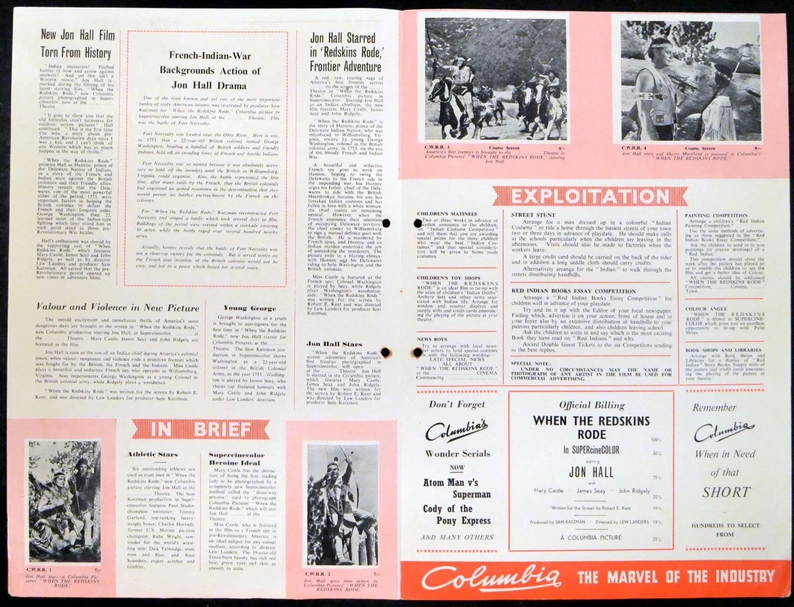 WHEN THE REDSKINS RODE 1951 Jon Hall, Mary Castle, James Seay UK CAMPAIGN BOOK, изображение 2