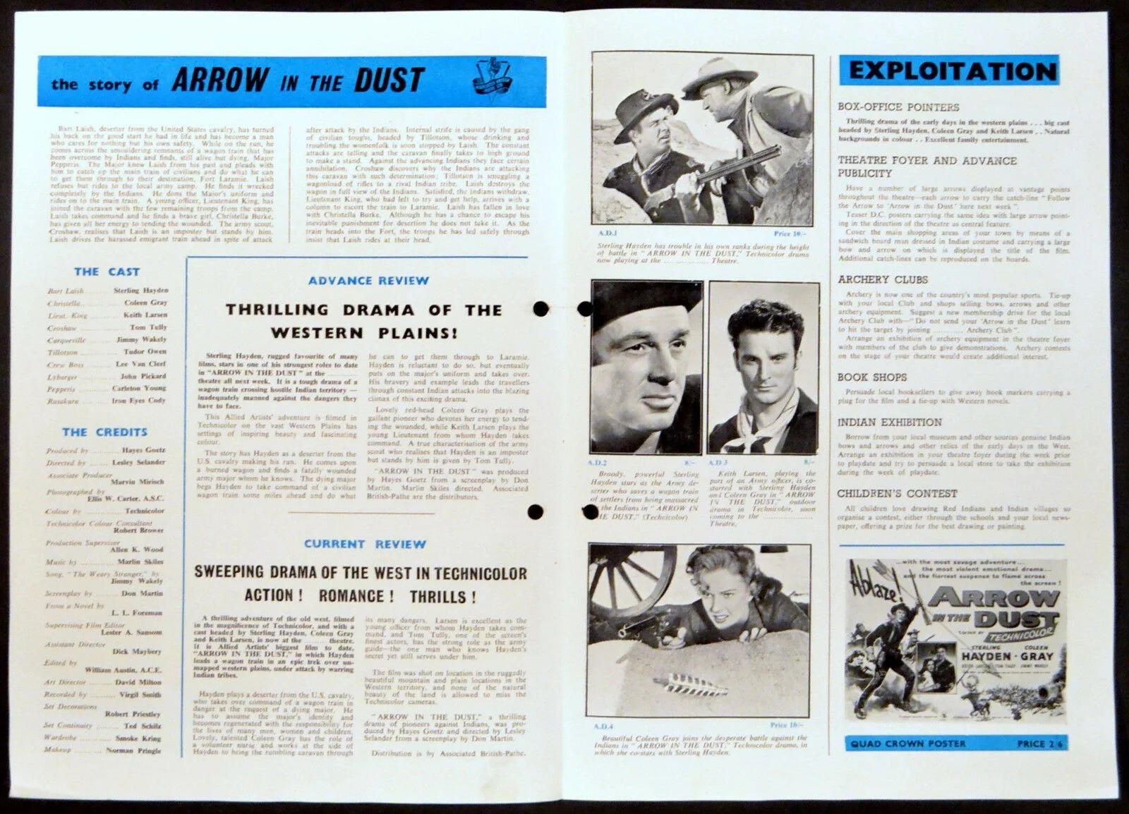 ARROW IN THE DUST 1954 Sterling Hayden, Coleen Gray UK CAMPAIGN BOOK, изображение 2