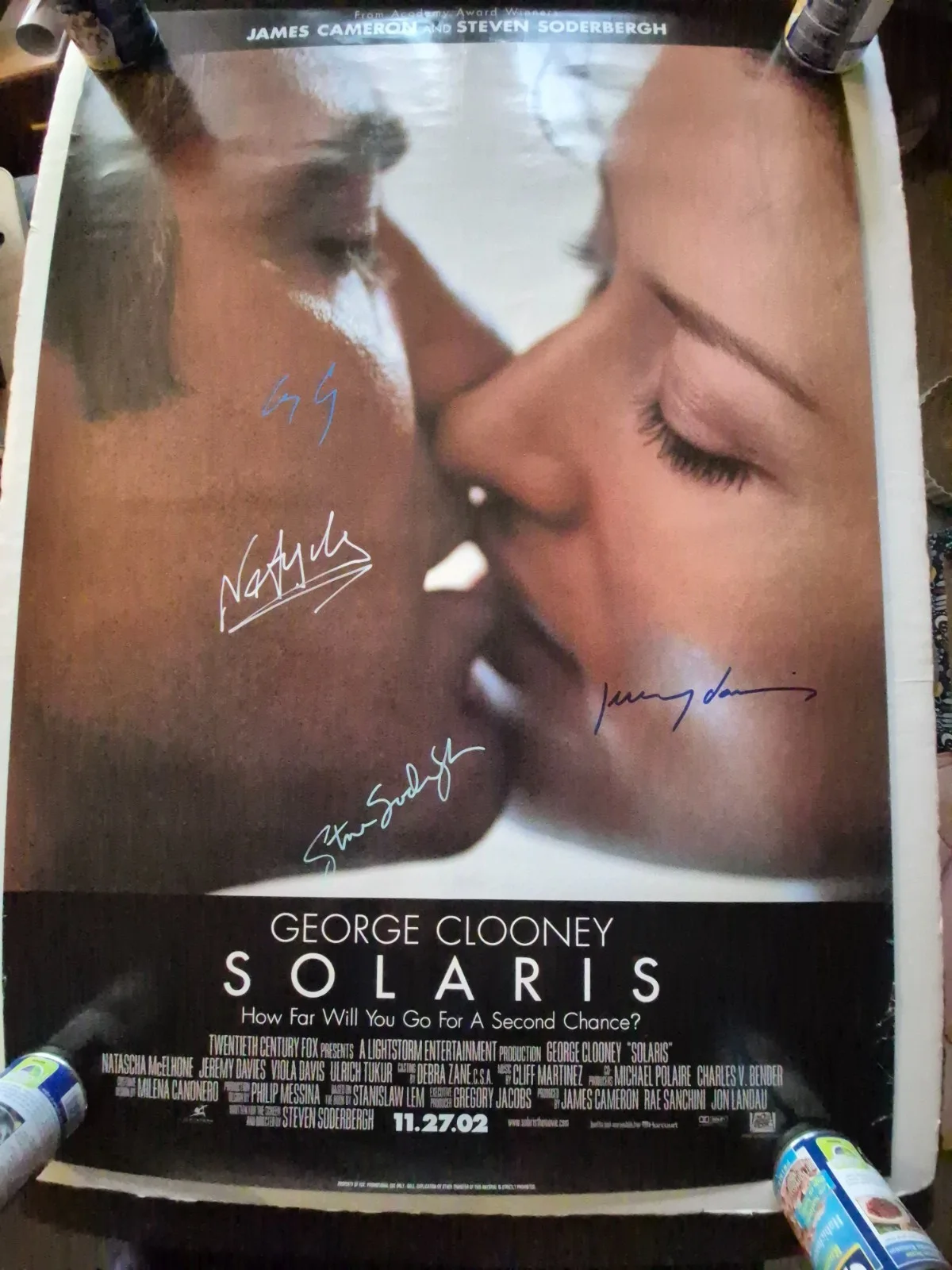 see below — SOLARIS-GEORGE CLOONEY CAST SIGNED MOVIE POSTER-w/COA ' ekim