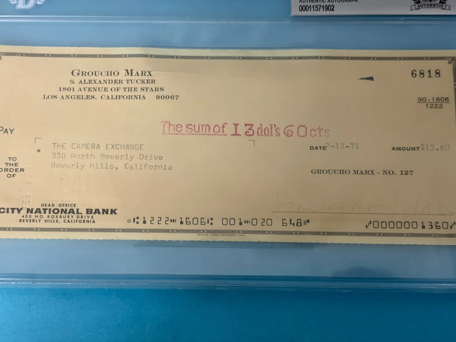 GROUCHO MARX COMEDIAN SIGNED Auto Autographed Check BECKETT BGS certified, image 3