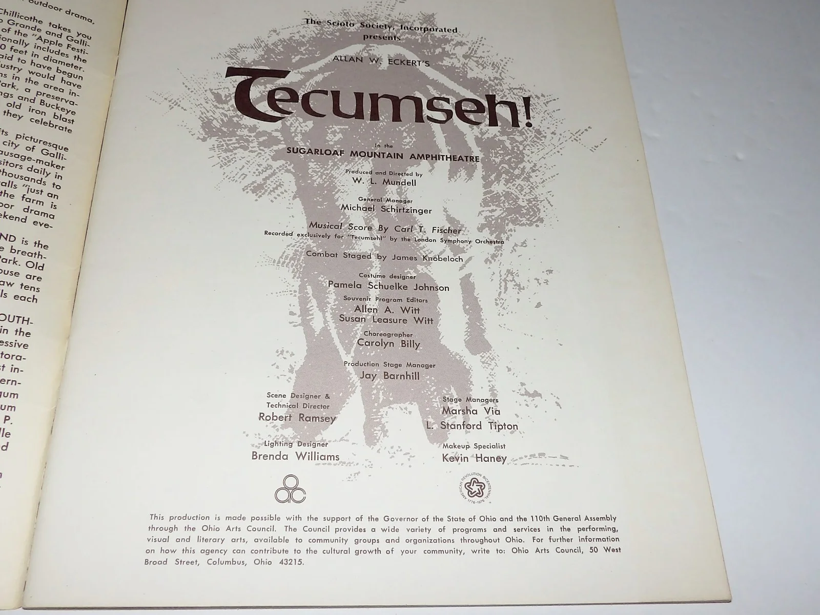 VINTAGE 1980's "TECUMSEH!" SIGNED PROGRAM X5 - SUGARLOAF MOUNTAIN AMPHITHEATRE, image 2