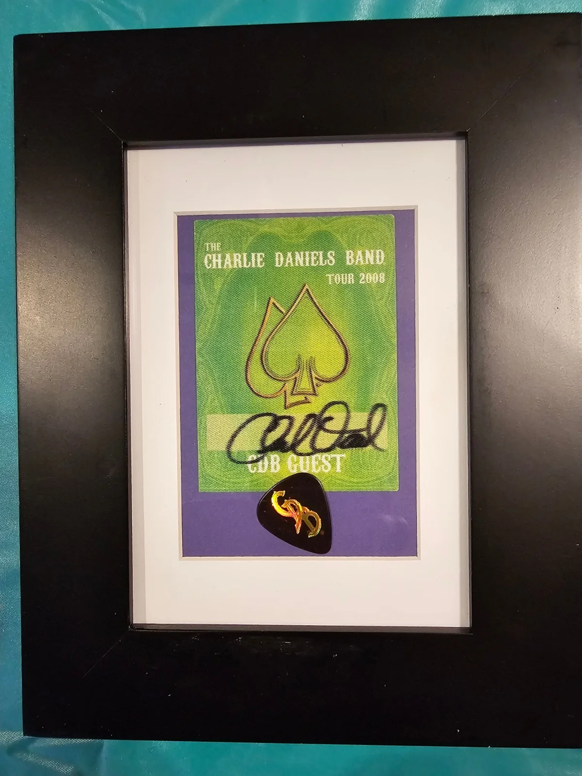 Charlie Daniels (3 various) Signed Backstage Passes & Tour Pick Frame & Matte, image 2