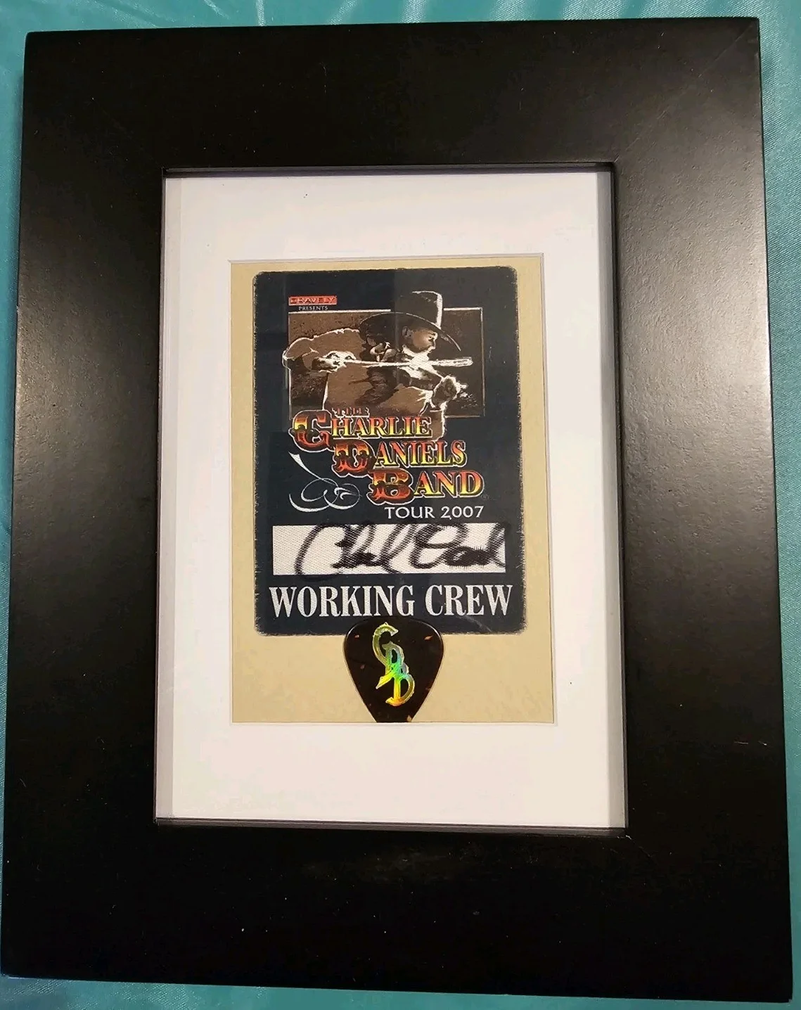 Charlie Daniels (3 various) Signed Backstage Passes & Tour Pick Frame & Matte, image 3