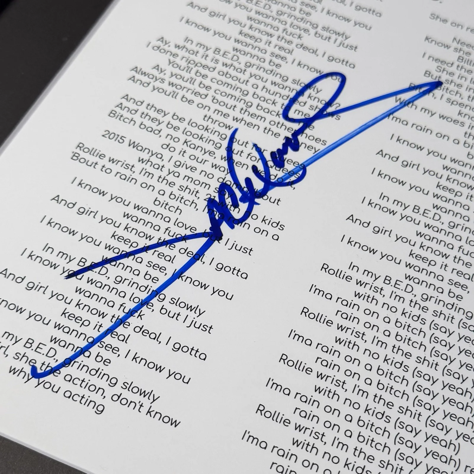 JACQUEES SINGER SIGNED B.E.D. LYRIC SHEET AUTOGRAPH FRAMED JSA COA, image 3