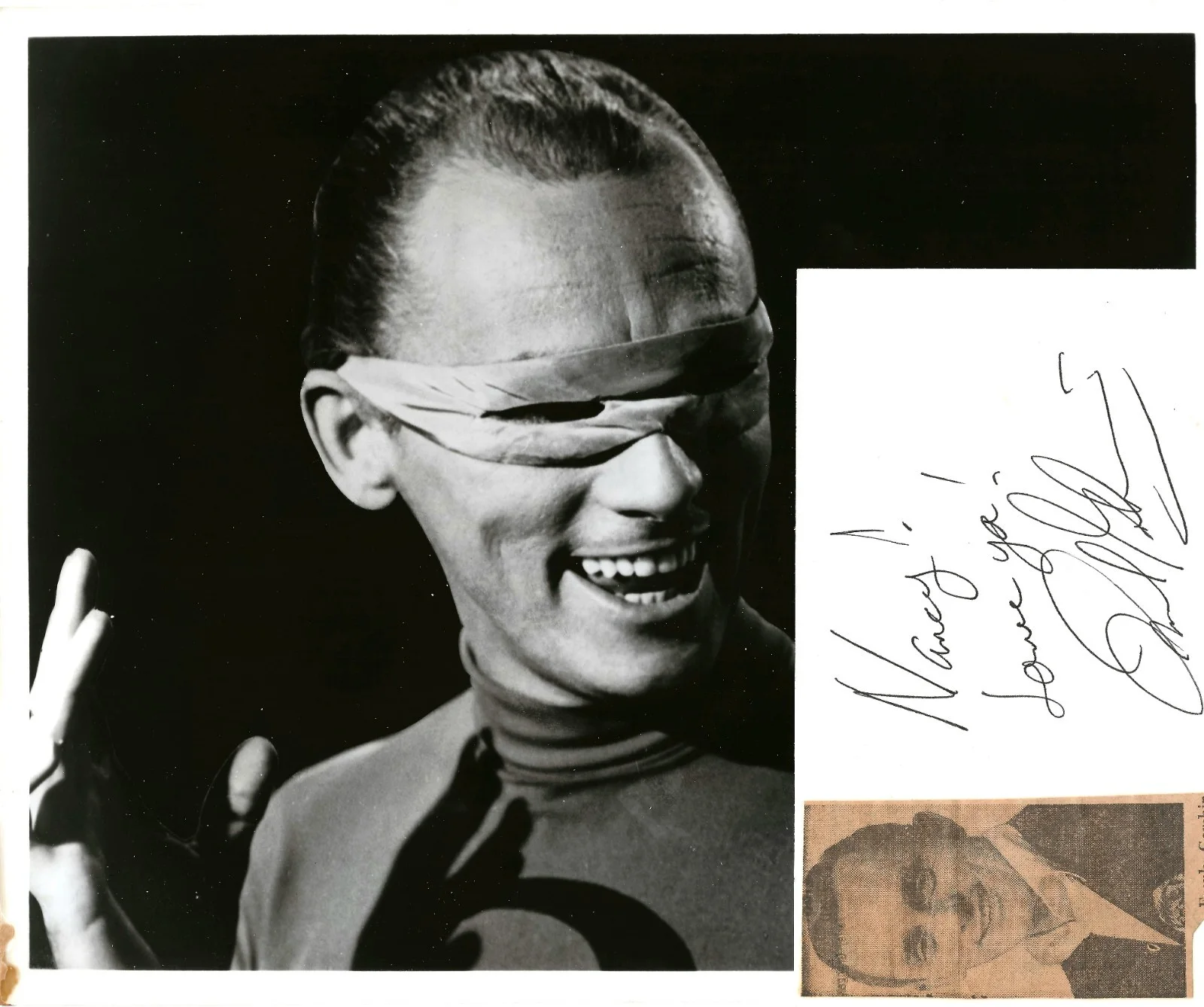 Frank Gorshin — 1979 Hand Signed Autograph Index Card & Photo Frank Gorshin as Riddler in Batman