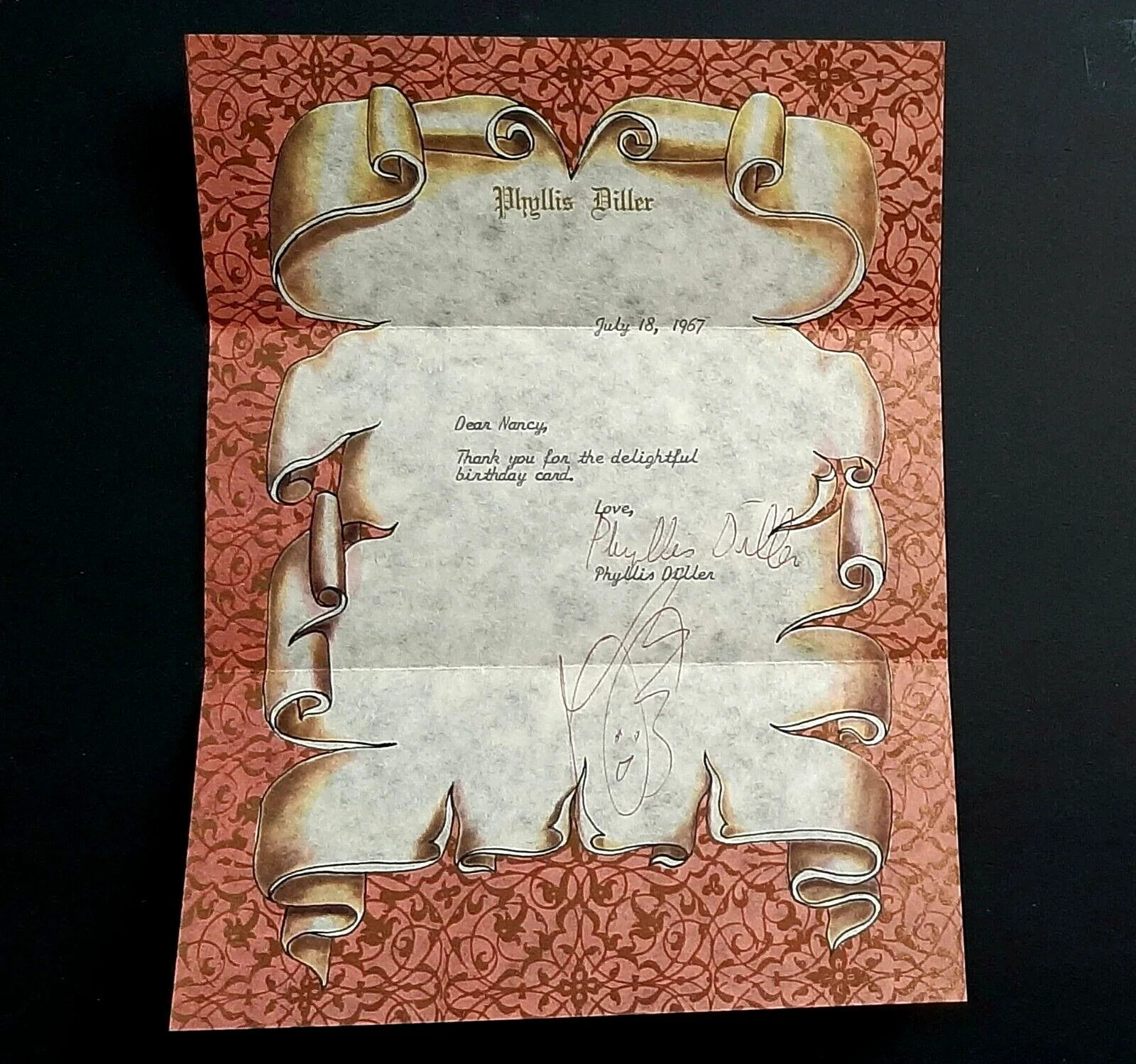 Phyllis Diller — 1967 Comedian Actress Phyllis Diller Letter Personal Stationary Signed w/Drawing, image 3