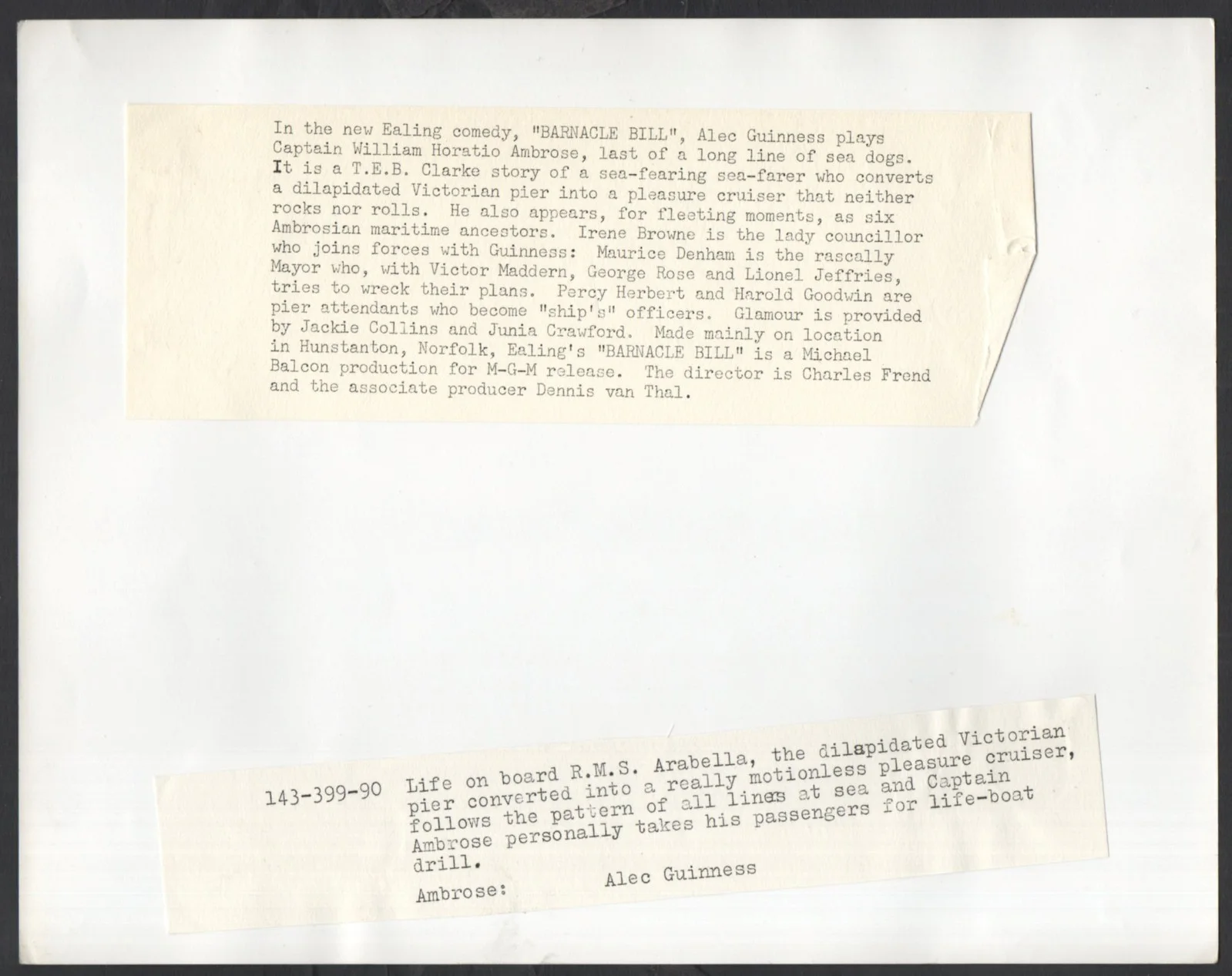BARNACLE BILL 1957 Alec Guinness EALING STUDIOS 10x8 STILL #90, image 2
