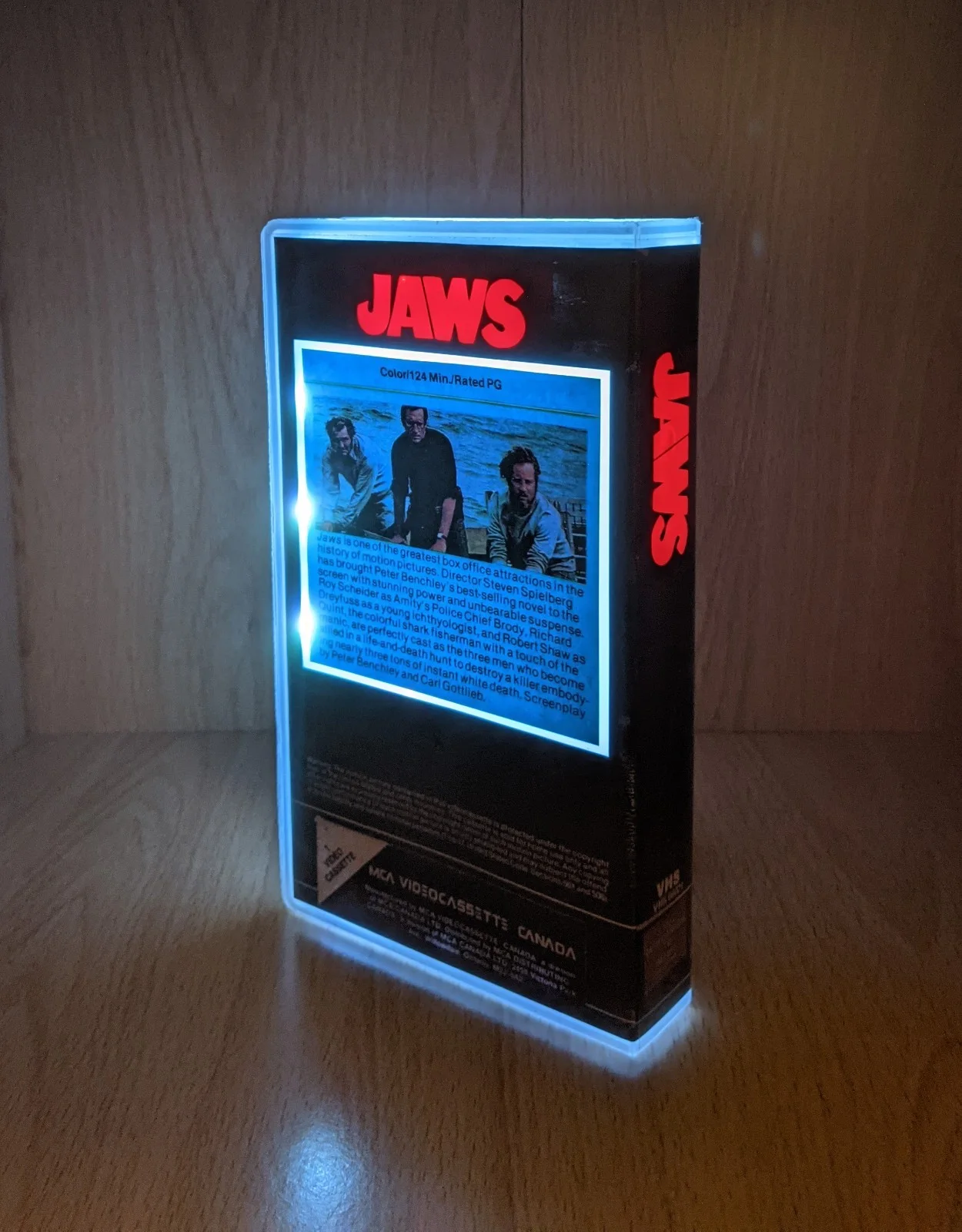 Jaws 1975 upcycled VHS case display light, image 3