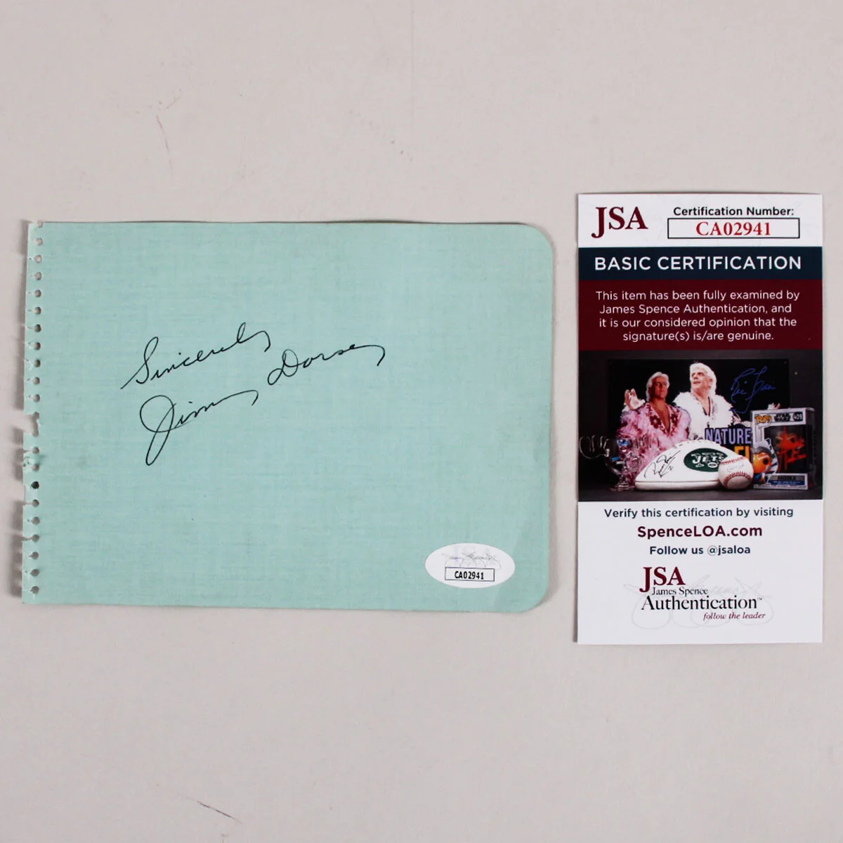 Jimmy Dorsey Signed Cut Parchment - COA JSA, image 3