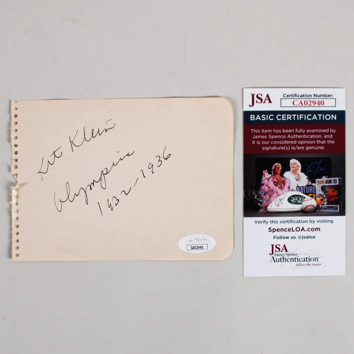 Catherine Kit Klein Signed Cut 1932 Olympic Gold Medalist - COA JSA, image 4