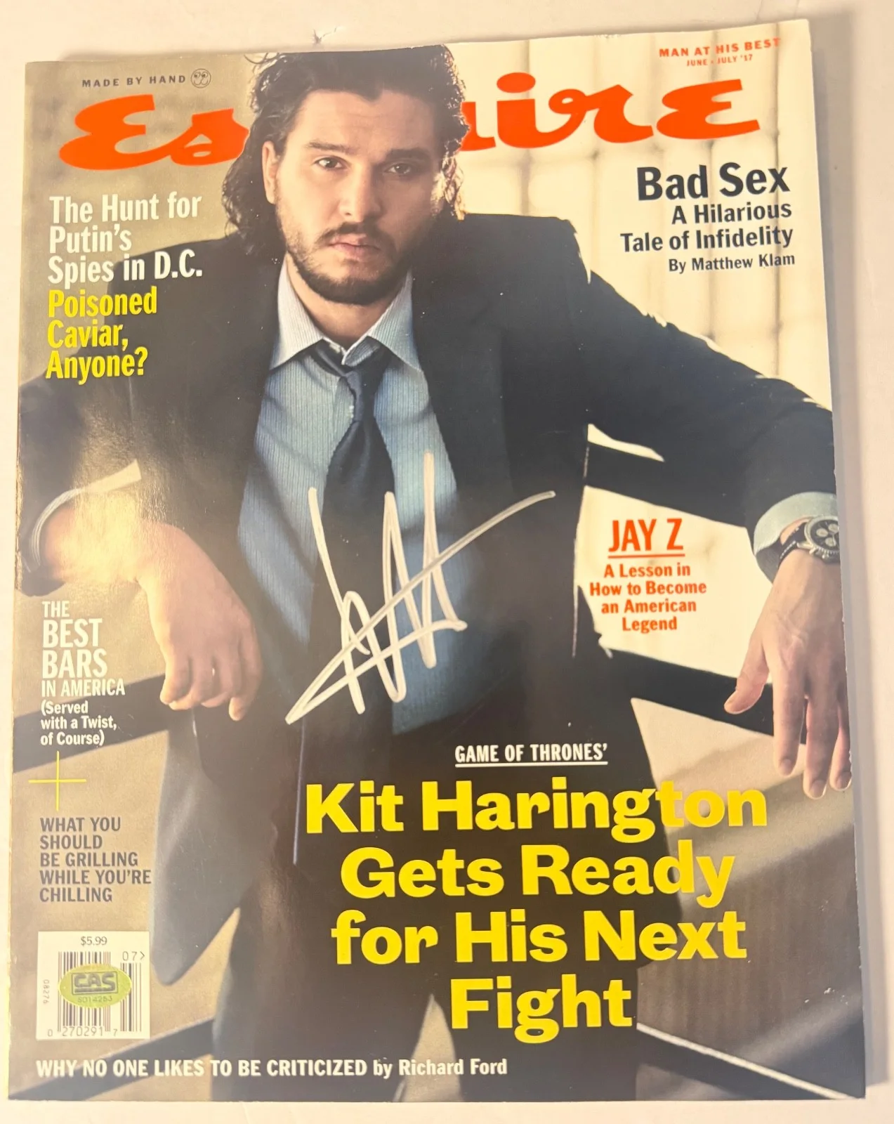 Kit Harington — Kit Harington Signed Esquire Magazine 2017 Game of Thrones Jon Snow CAS COA, изображение 2