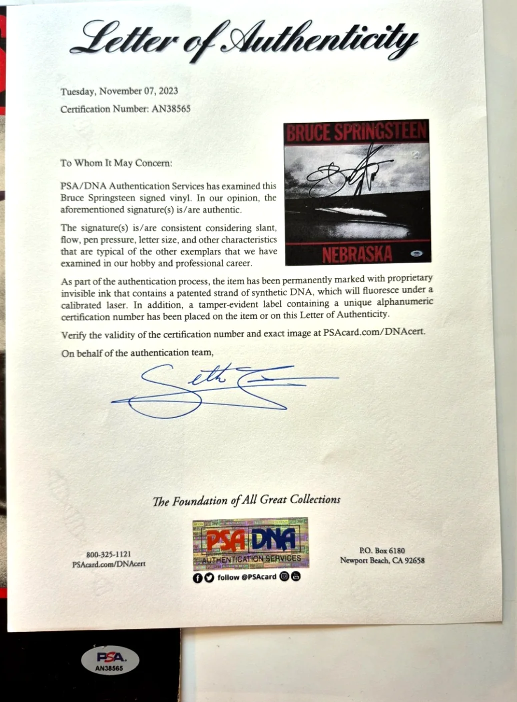 BRUCE SPRINGSTEEN SIGNED AUTOGRAPHED NEBRASKA ALBUM DELIVER ME FROM RARE PSA LOA, image 4