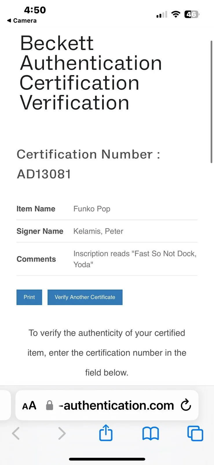 Peter Kelamis — Yoda Star Wars Peter Kelamis Signed Funko 269 Beckett & OC Cert W/ Inscription, изображение 5