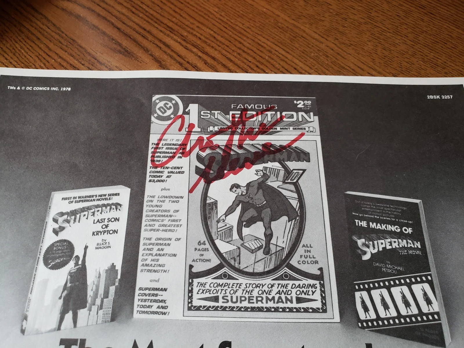 autographed christopher reeve insert from 1978 album superman 11" x 10.5 bsk3257, изображение 2